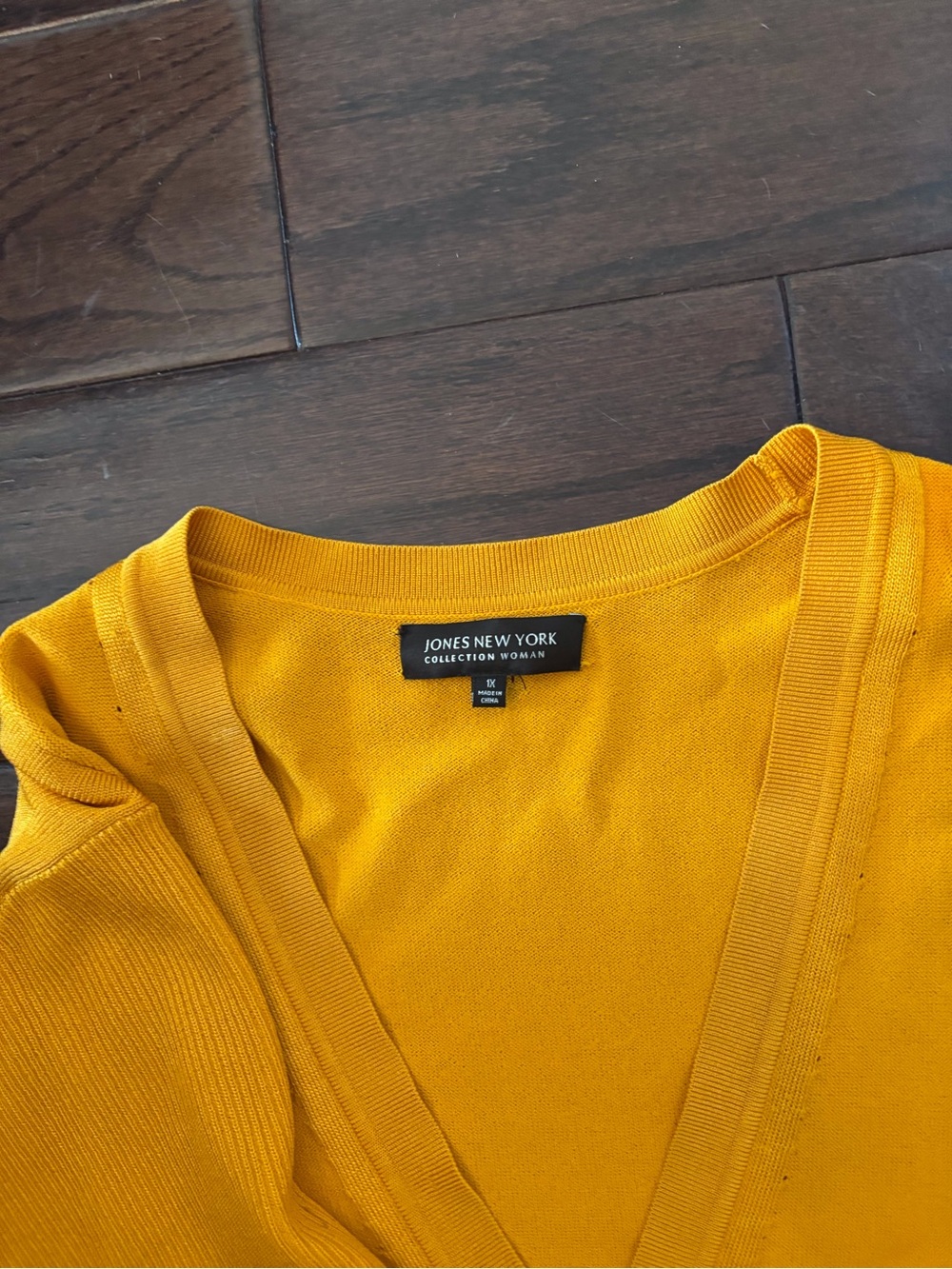Jones New York V-Neck Knit Top in Mustard Yellow